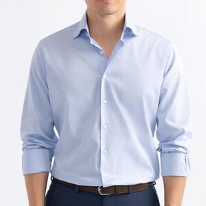 Ascot Chang Long Sleeve Button Front Dress Shirt In Light Blue Size XL